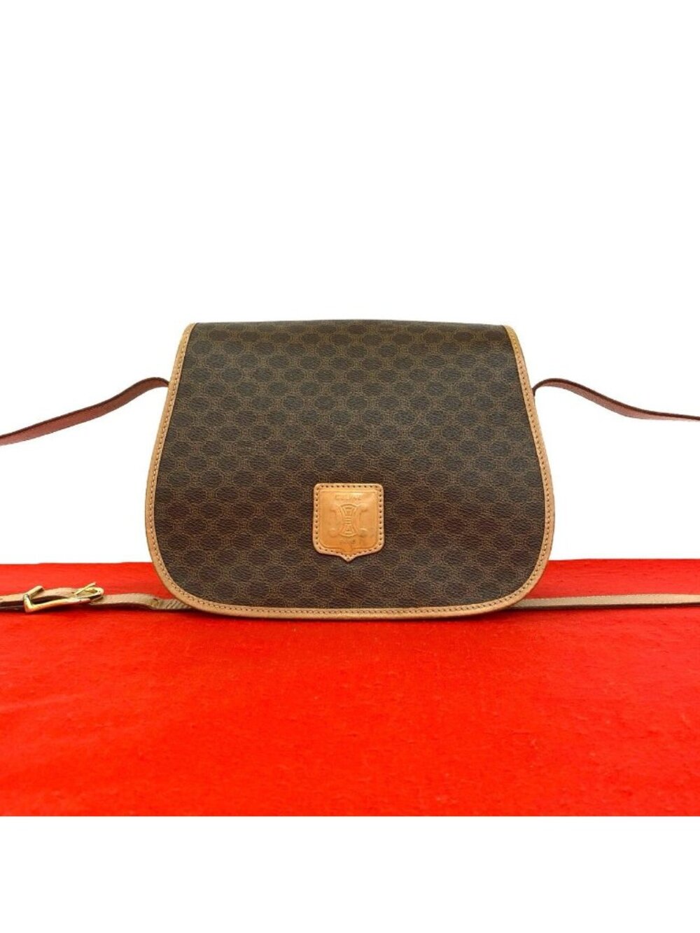 Celine Vintage Macadam Blason Pattern Triomphe Leather Shoulder Bag Pochette